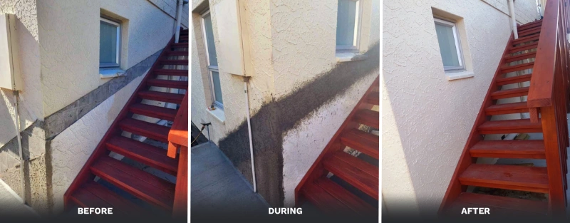 Before and after images of an exterior plaster reclad project in Nelson by Get Plastered Nelson.