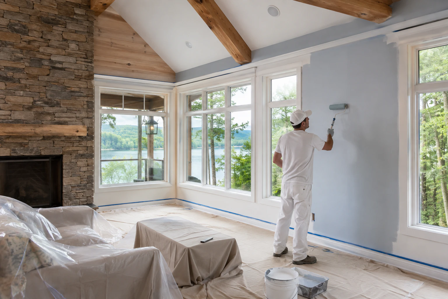 Interior painting company in Waynesville NC completing a room