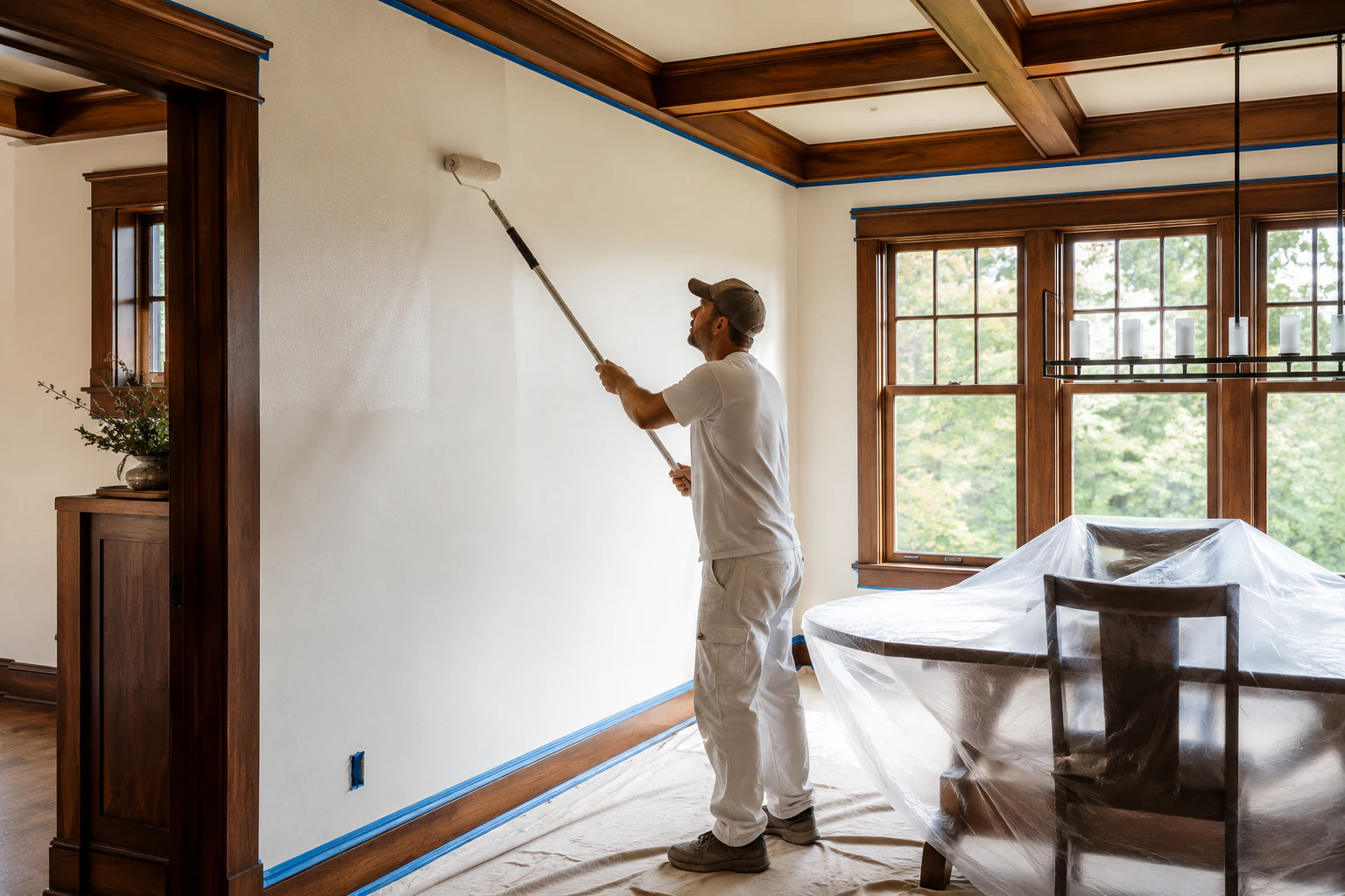 Interior painters preparing a residential room in Asheville