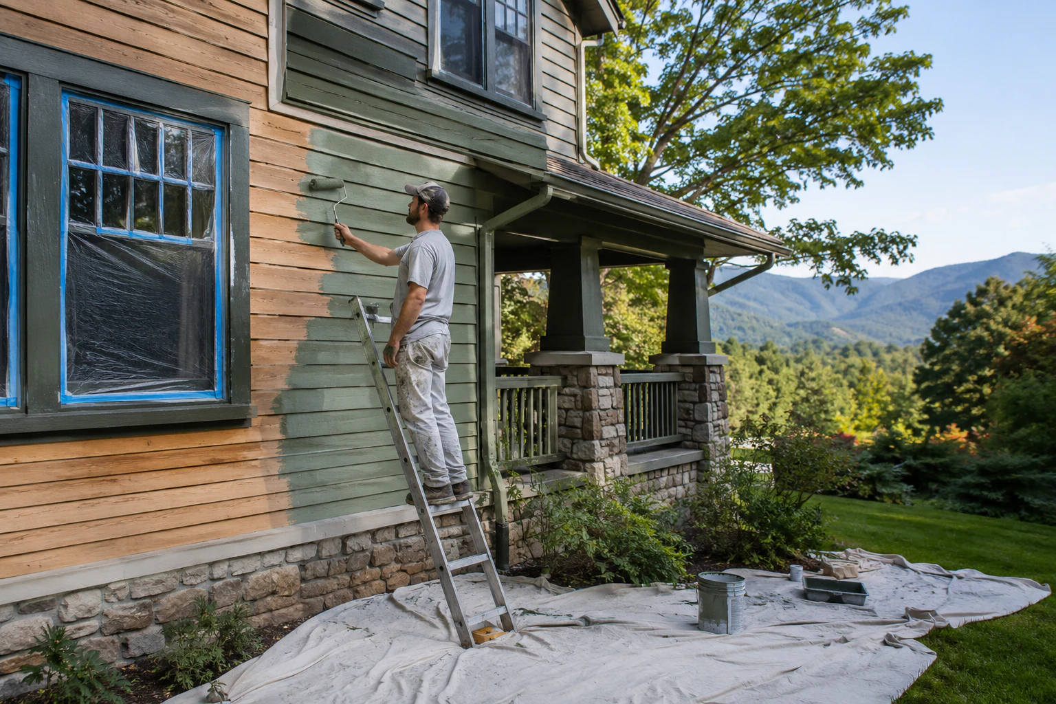 Exterior painting work on a residential property