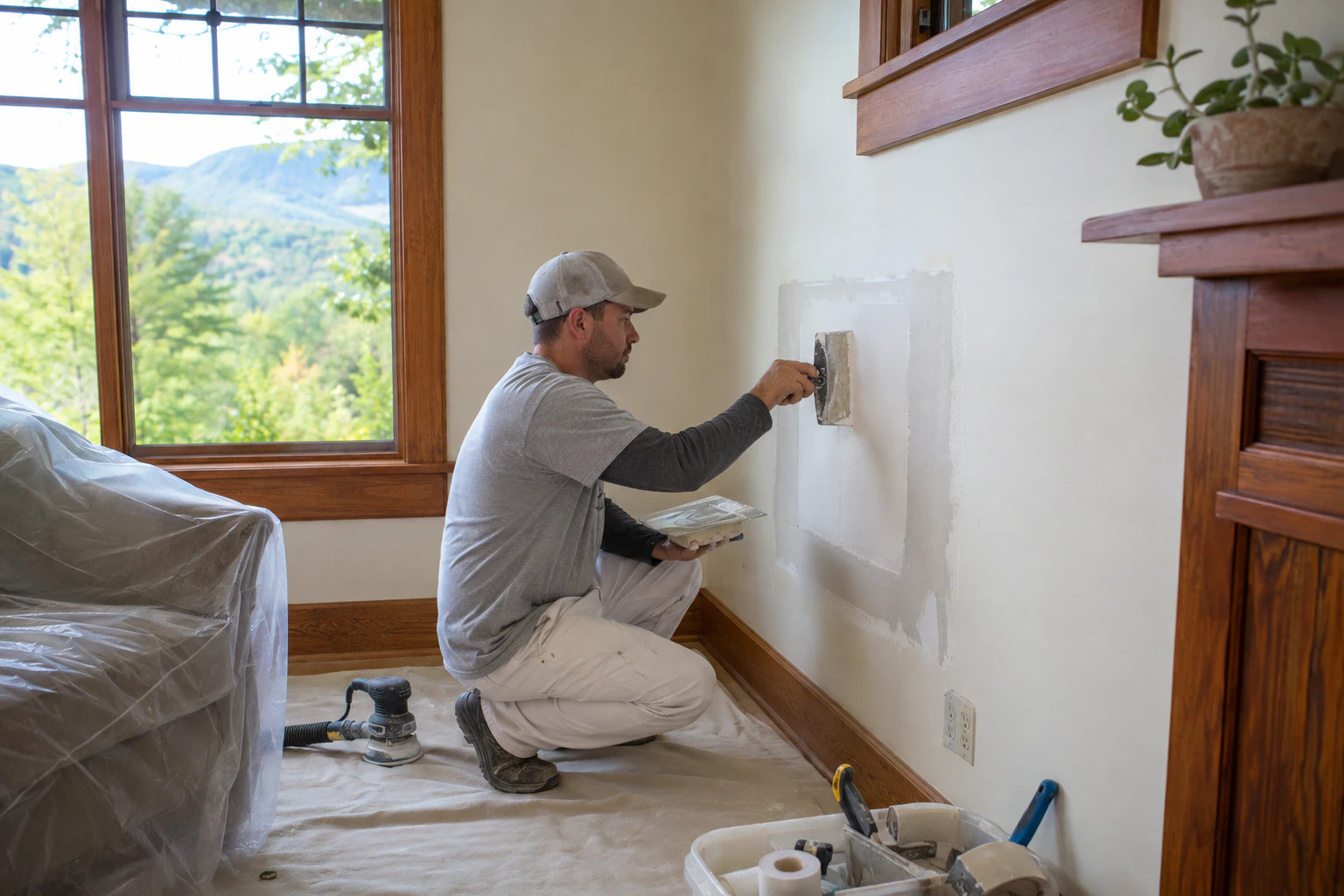 Drywall repair and finishing before painting