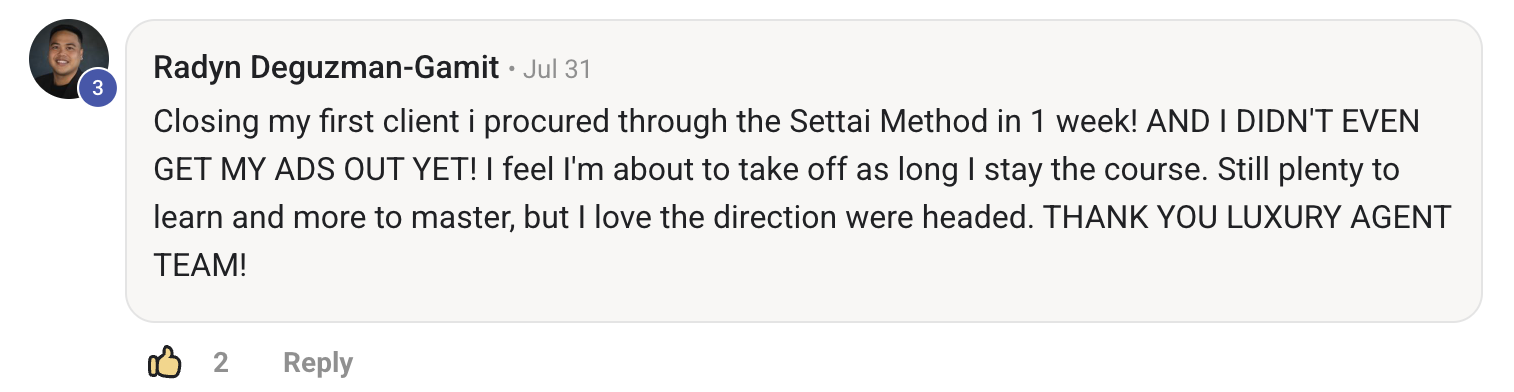 Luxury Agent Strategy client testimonial 3