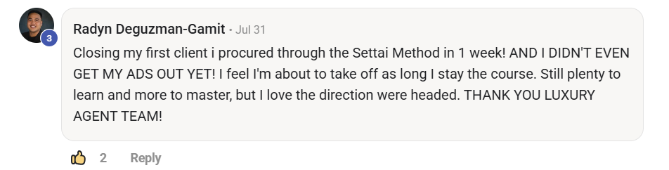 Luxury Agent Strategy client testimonial 5