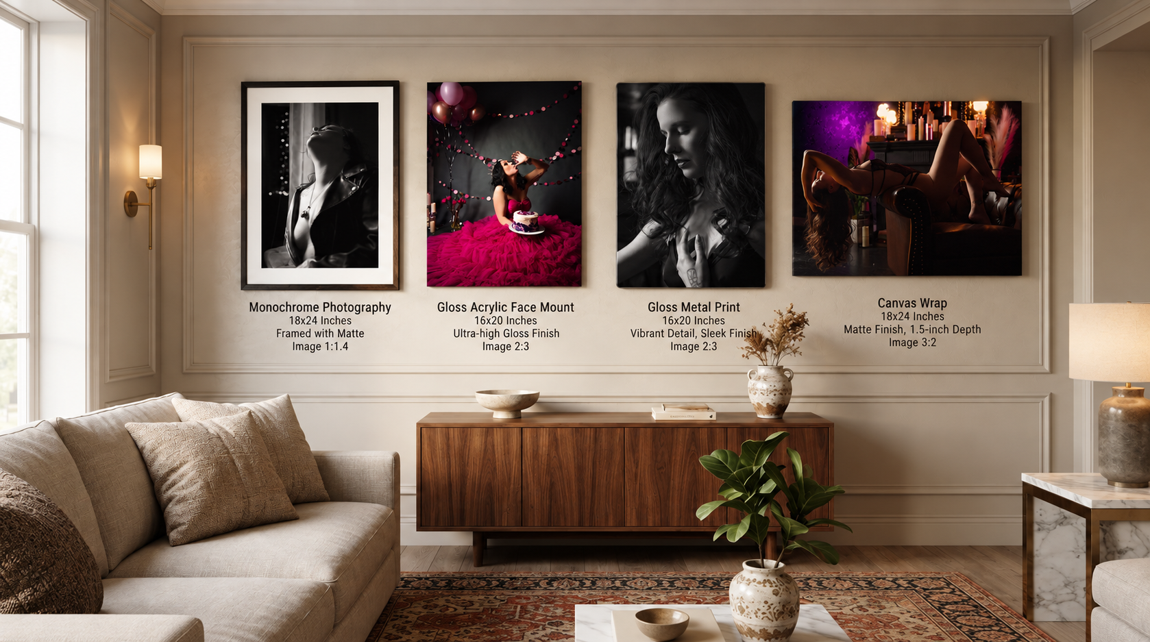 Example of photography wall art finish options