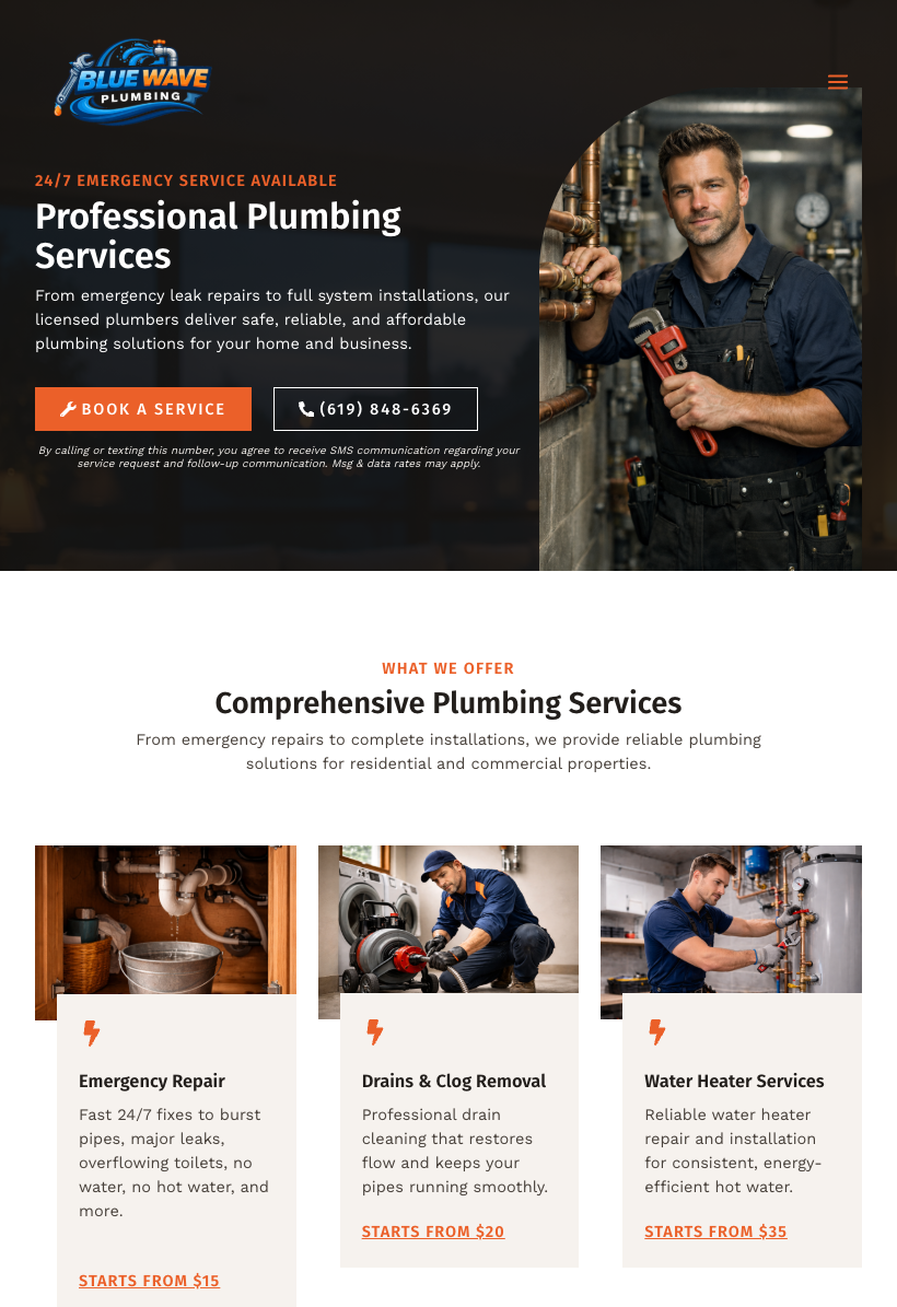 Blue Wave Plumbing on tablet