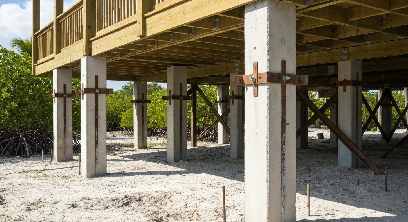 Elevated concrete construction for hurricane-resistant home in Big Pine Key area