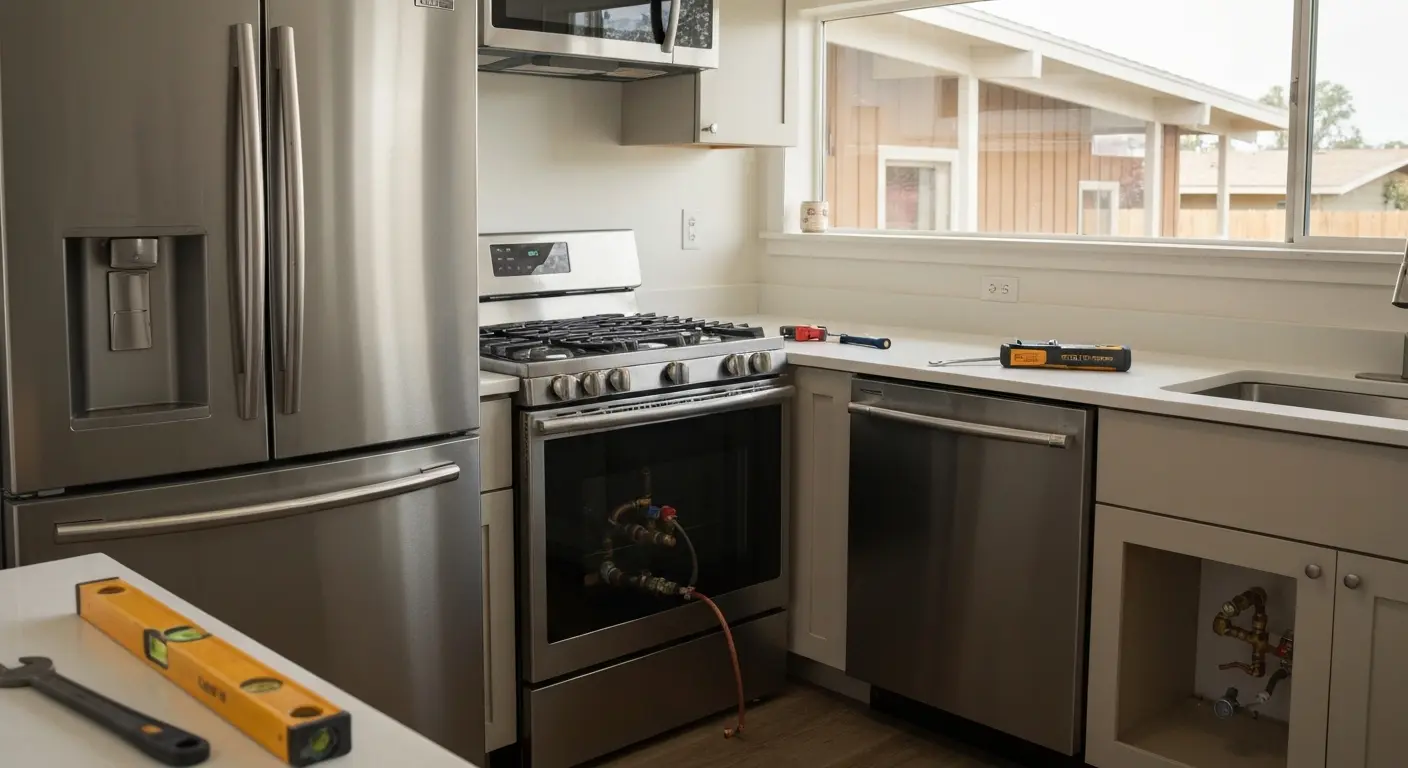 Modern kitchen appliances installed