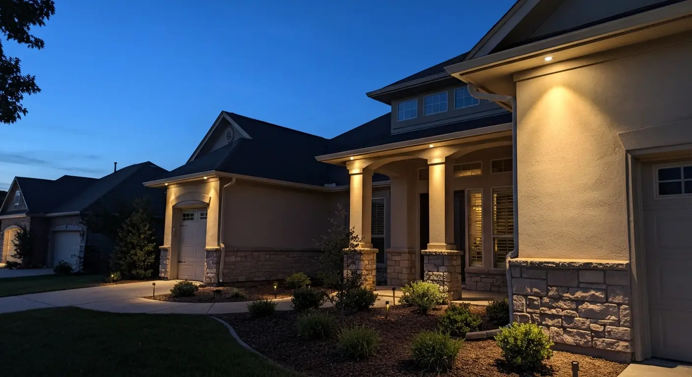 Architectural accent lighting on home facade