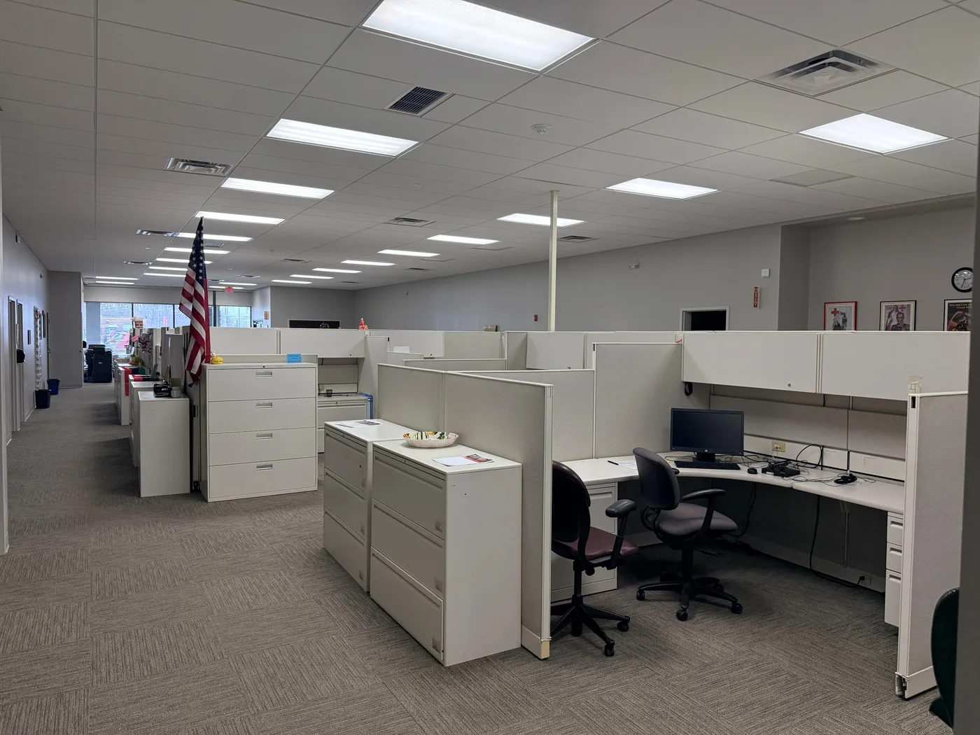 Office floor, vacuumed and reset