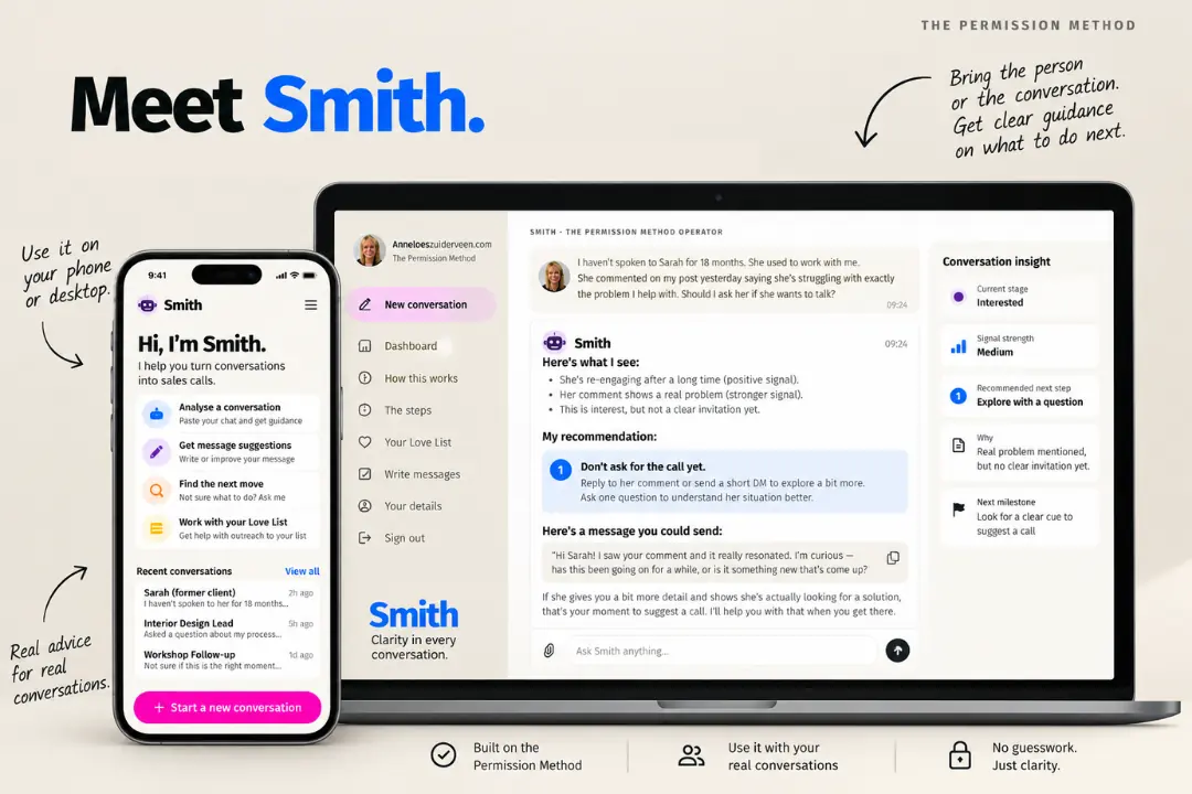 Smith on phone and desktop: conversation insight, recommended next step and a suggested message