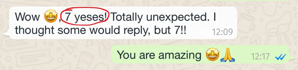 Client message: 7 yeses, totally unexpected