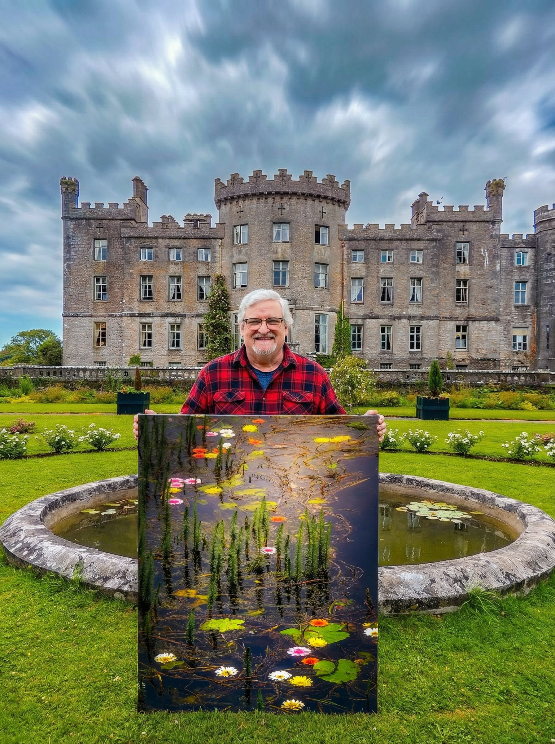 James A. Truett holding "Flowers in the Castle Moat" at Markee Castle, County Sligo, Ireland