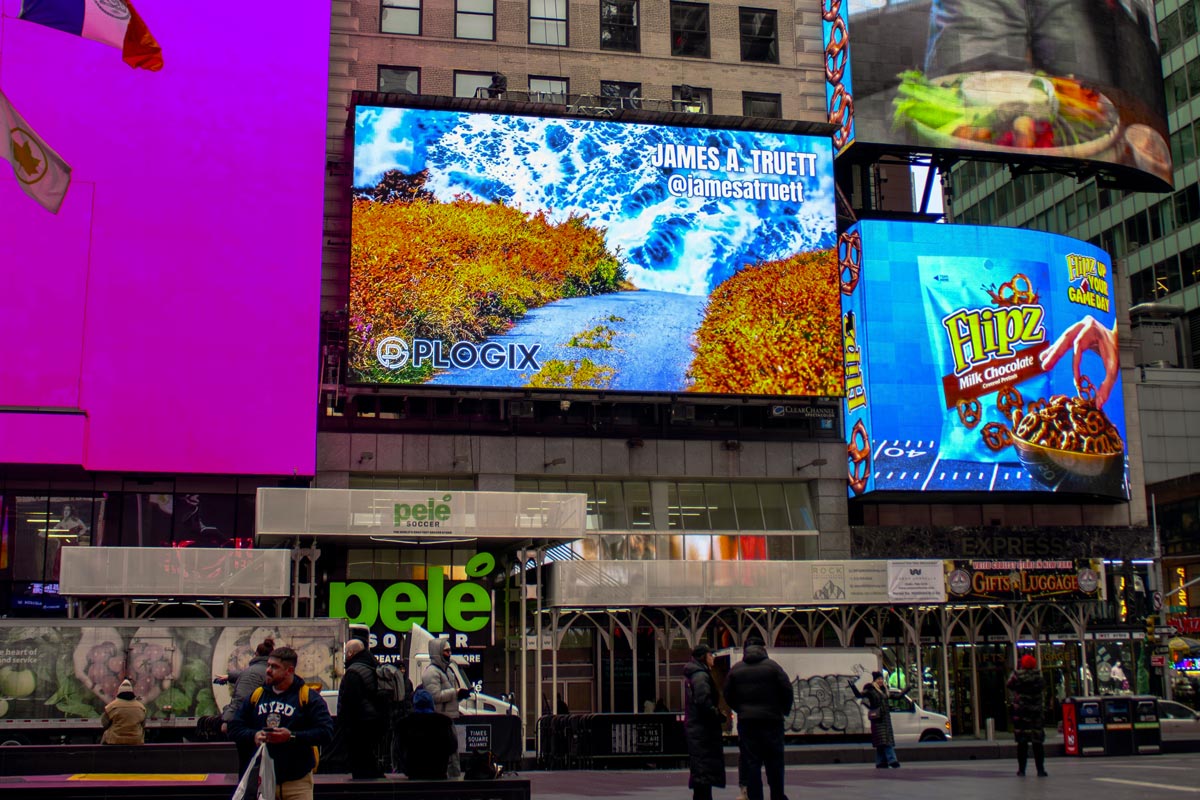 James' Art on the video billboard in Times Square