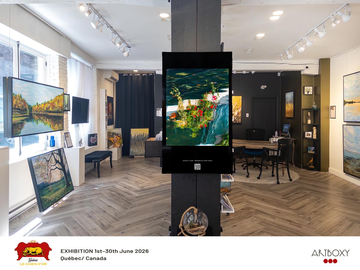 "Reflections in Little Venice, London" on exhibit at Galerie Le Chien d'Or in Quebec City, Canada, during June 2026.