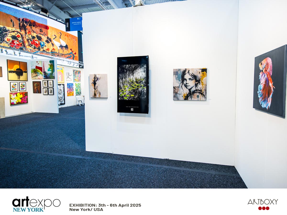 "Green Leaves on a Pond " on display at ArtExpo New York 2025.