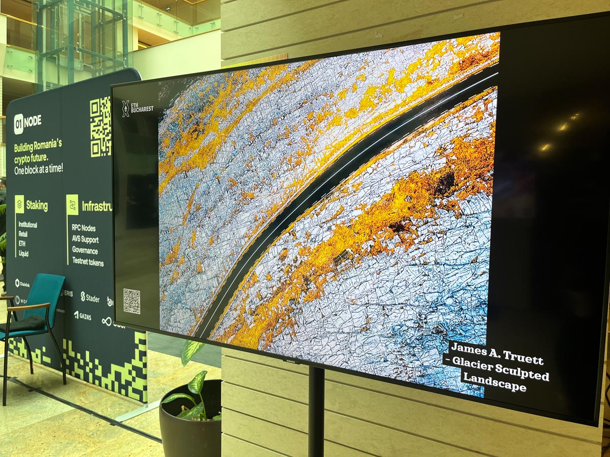 "Glacier-Sculpted Landscape" on exhibit at the National Library of Romania, Bucharest. "Glacier-Sculpted Landscape" on exhibit at the National Library of Romania, Bucharest.