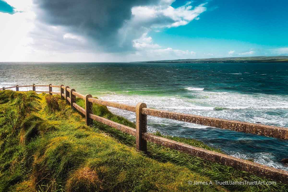 A storm moves in over the Atlantic Ocean at Lahinch, County Clare.