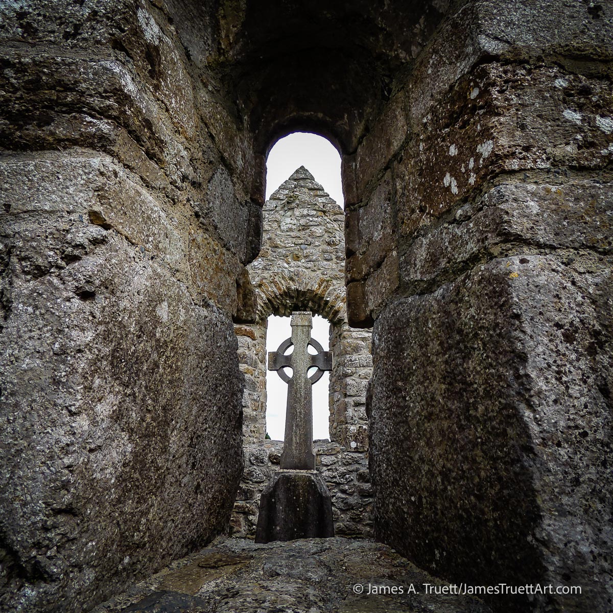 View through ruins at Clonmacnoise.