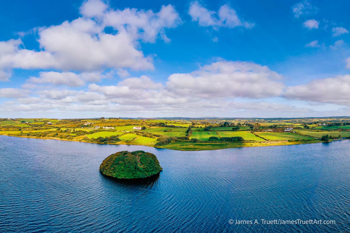 Aerial view of Lake Knockalough, County Clare.