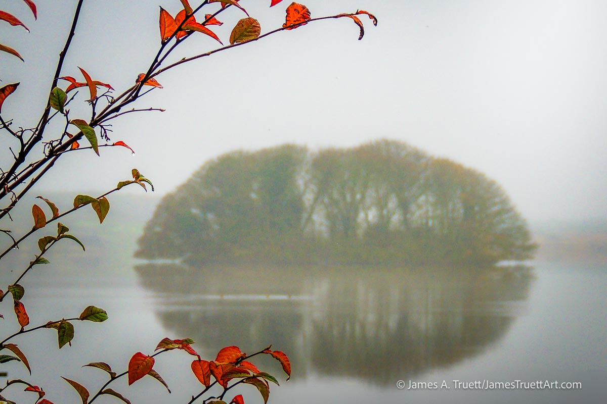 Island in the mist, Lake Knockalough, County Clare.