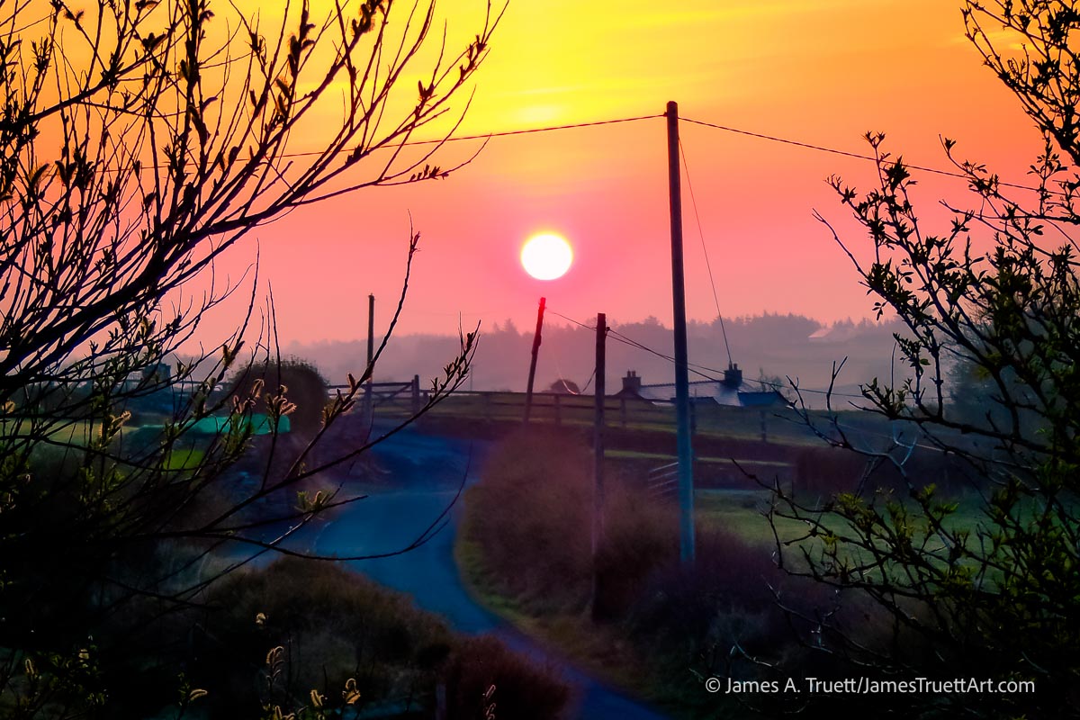 Turf smoke at sunrise in County Clare.