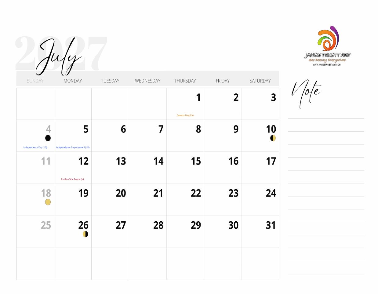 July 2027 calendar grid