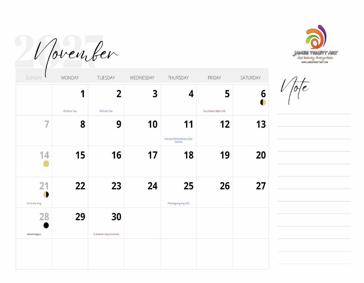 November 2027 calendar grid