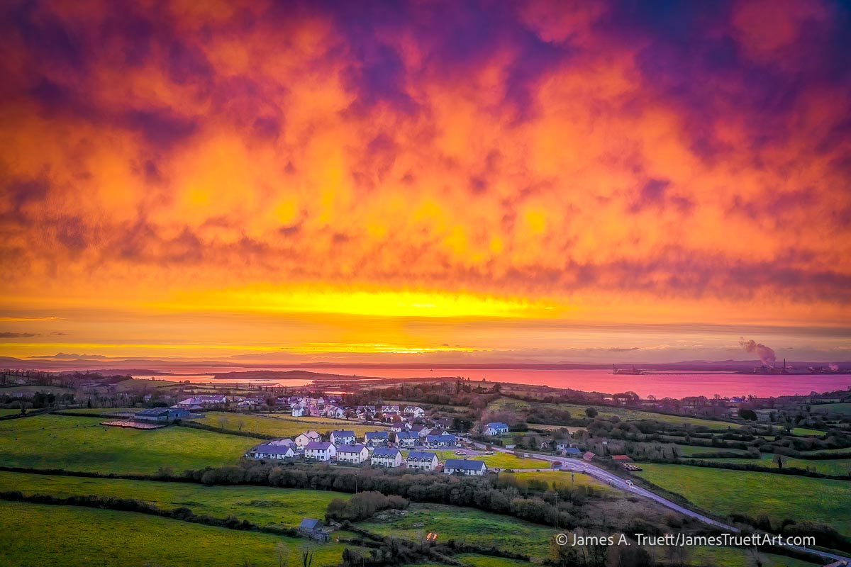 A brilliant sunrise over Kildysart and the Shannon Estuary beyond.