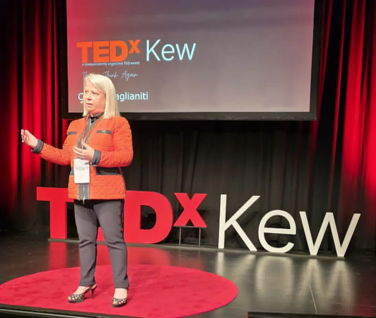 Connie Paglianiti delivering her TEDxKew talk