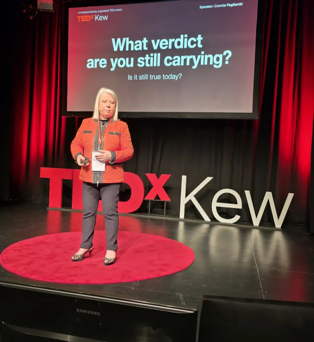 Connie Paglianiti delivering her TEDxKew talk