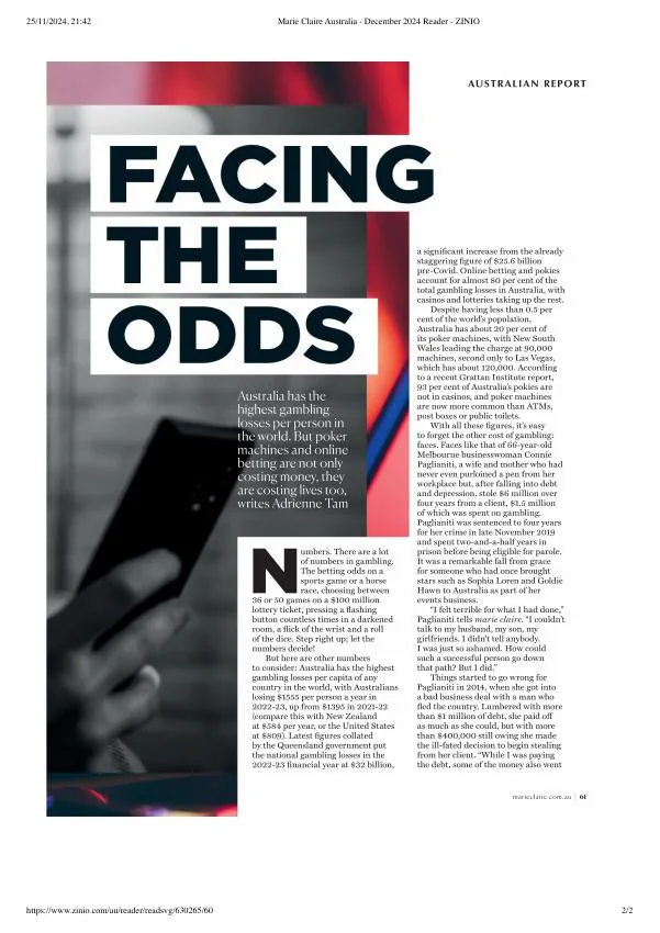 Facing the Odds, Marie Claire Australia, December 2024