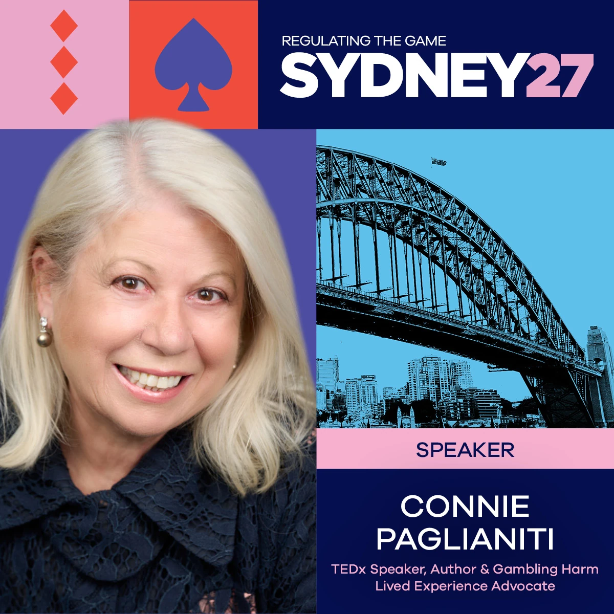 Regulating the Game Sydney 2027 speaker tile featuring Connie Paglianiti