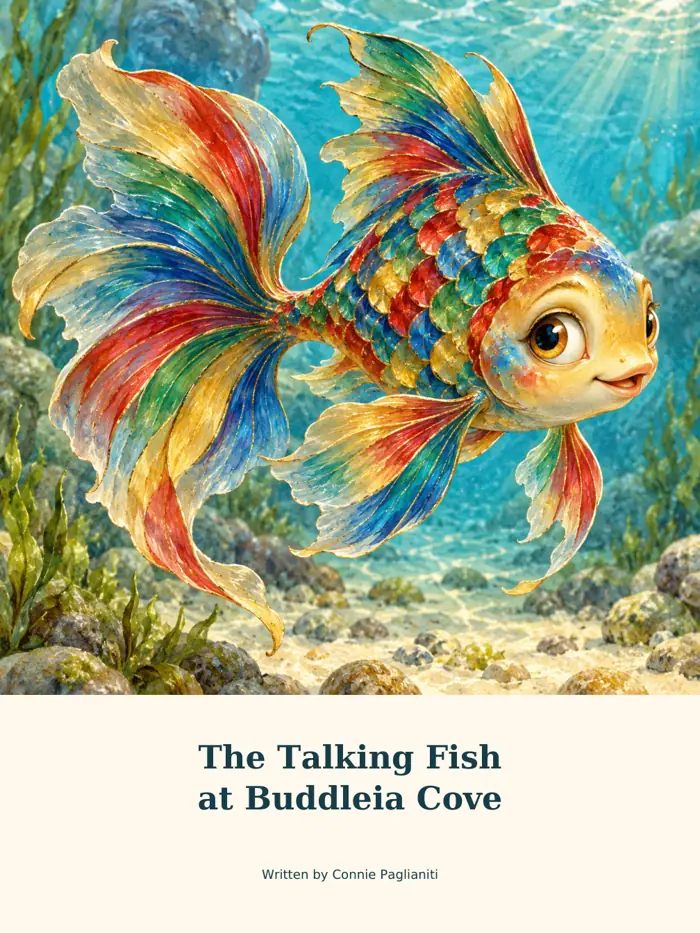 The cover of The Talking Fish at Buddleia Cove, written by Connie Paglianiti