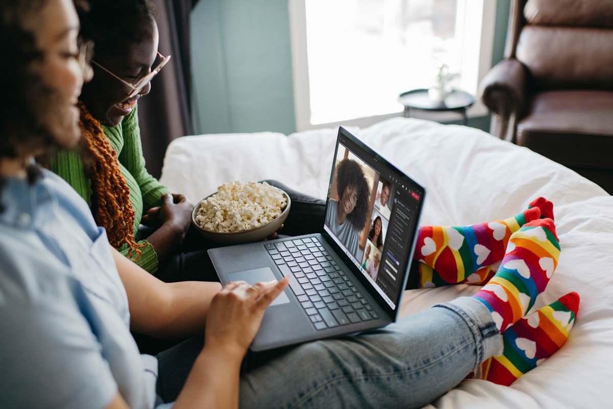 Friends video calling together on a fast home wifi connection