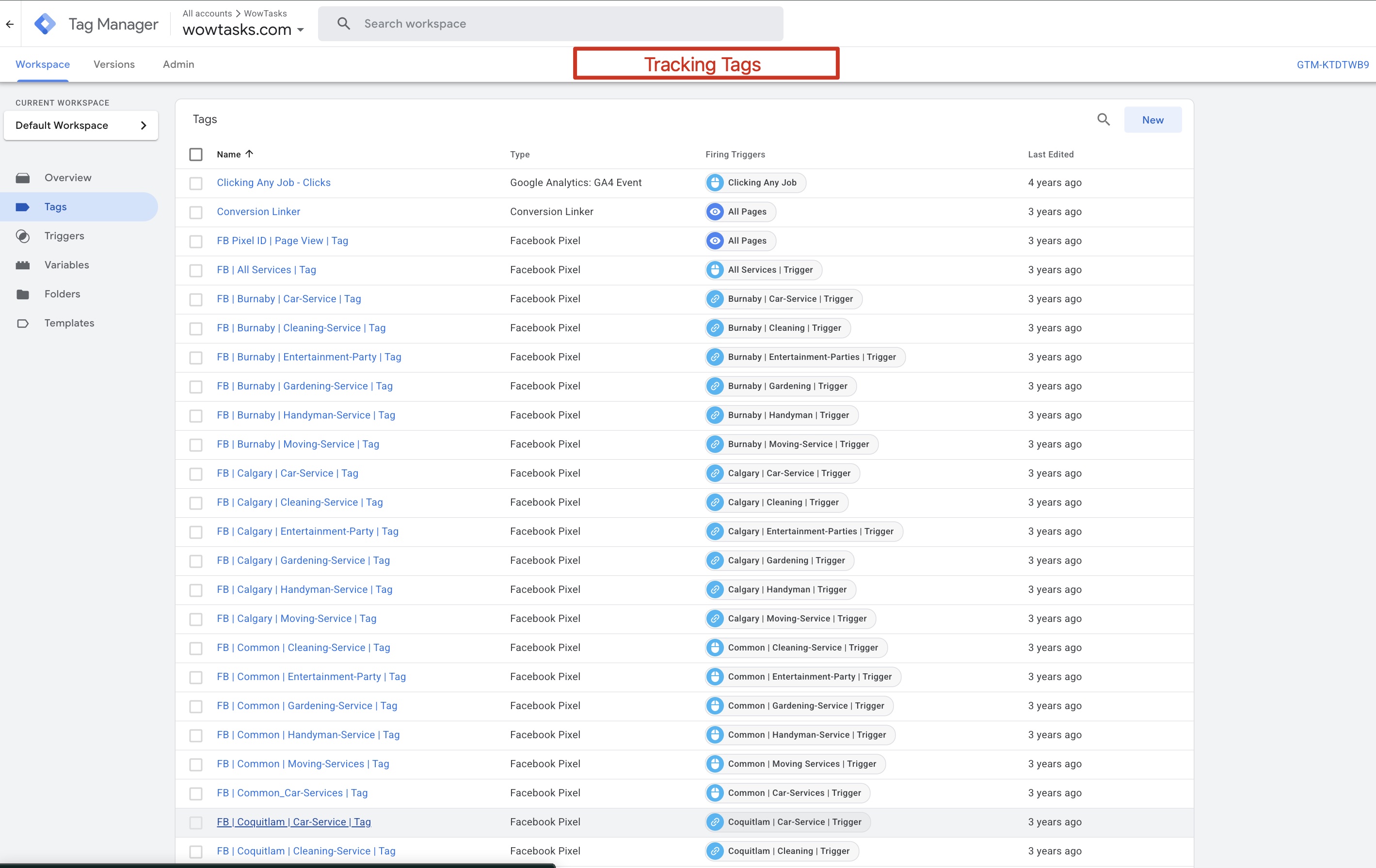 Wow Tasks GTM configuration