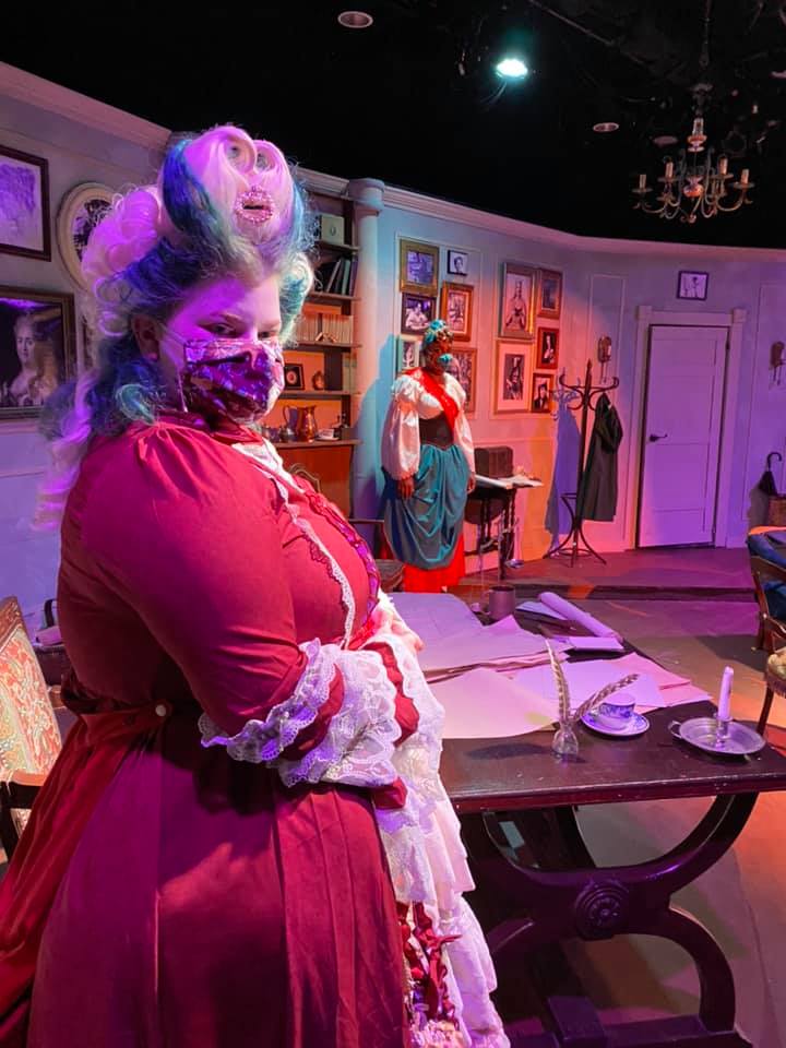 Set build with stock scenery, a performance of the Revolutionists, help during COVID Set build with stock scenery, a performance of the Revolutionists, help during COVID