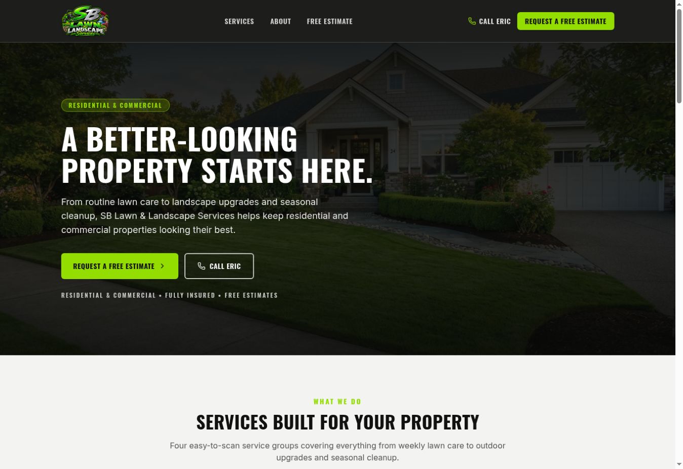 SB Lawn and Landscape Services website preview