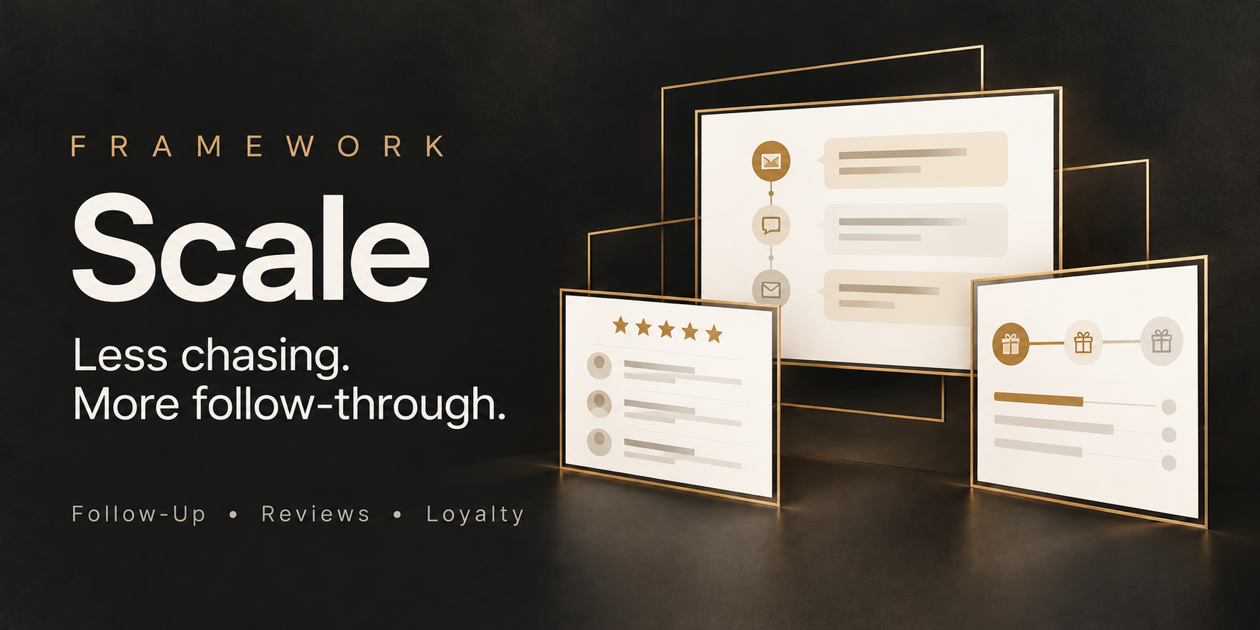 Framework Scale: connected lead follow-up, reviews, and customer loyalty tools.
