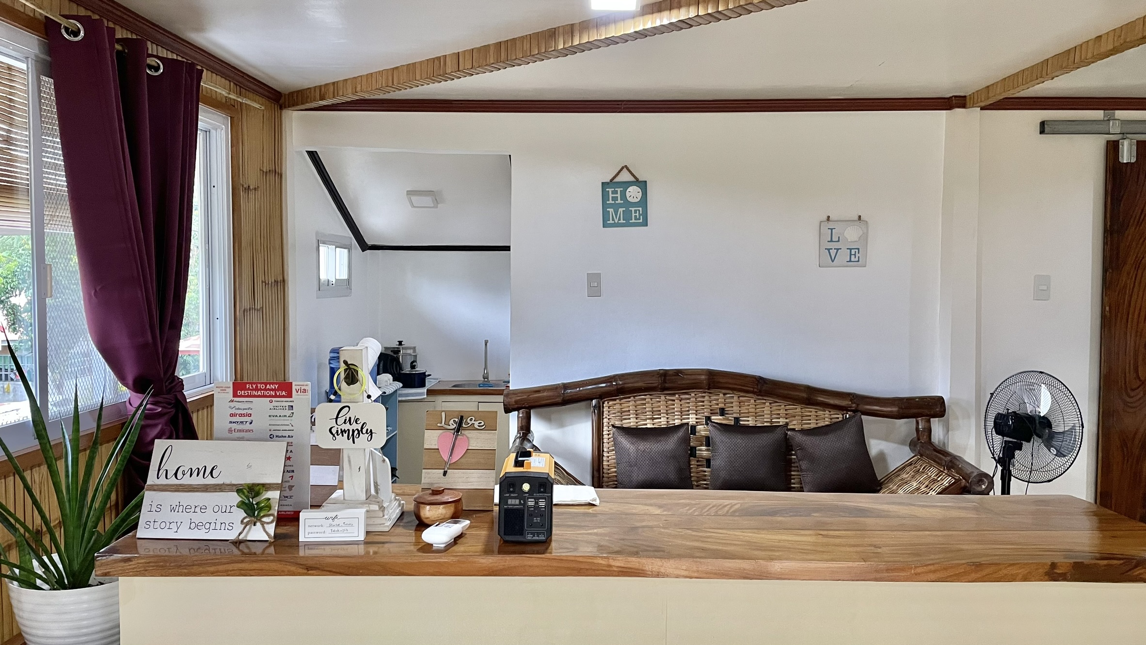 Bamboo living area at Tabskies Homestay