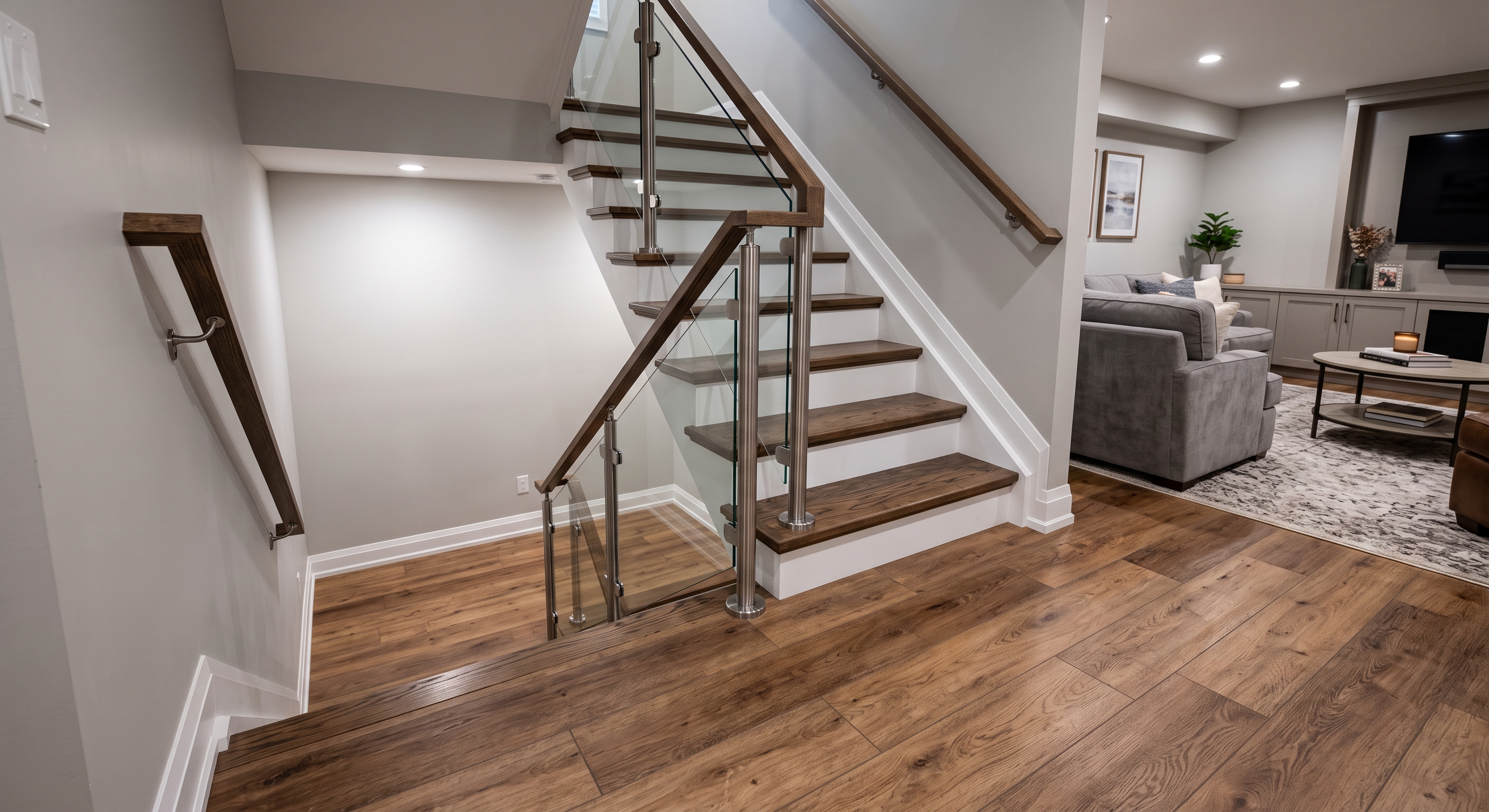 Basement stairway or flooring finish detail