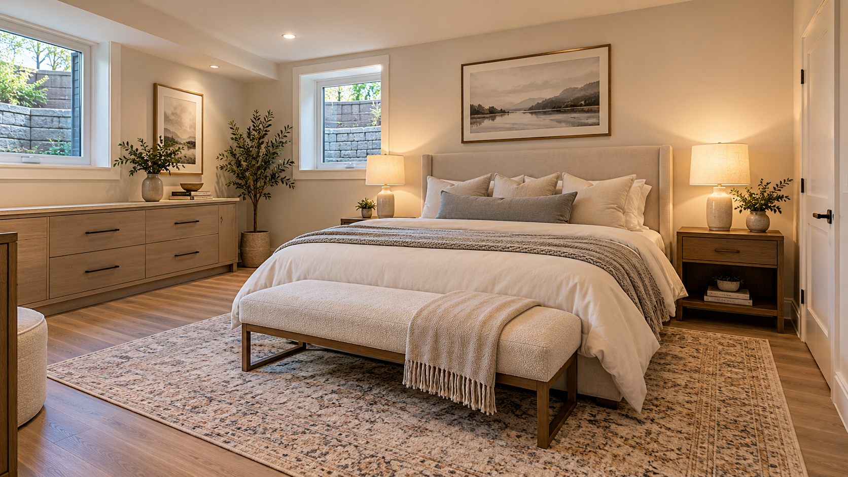 Finished basement bedroom with egress window