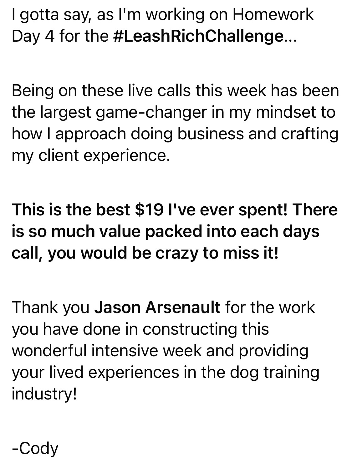 Client testimonial