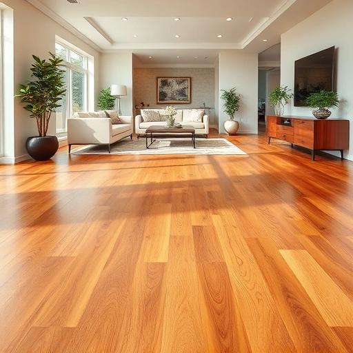 Wood flooring installation in East Naples FL with rich tones, modern decor, and natural light creating an inviting atmosphere.