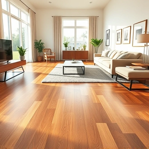 Spacious living room in Golden Gate, FL with gleaming hardwood floors, modern furniture, and bright natural light.