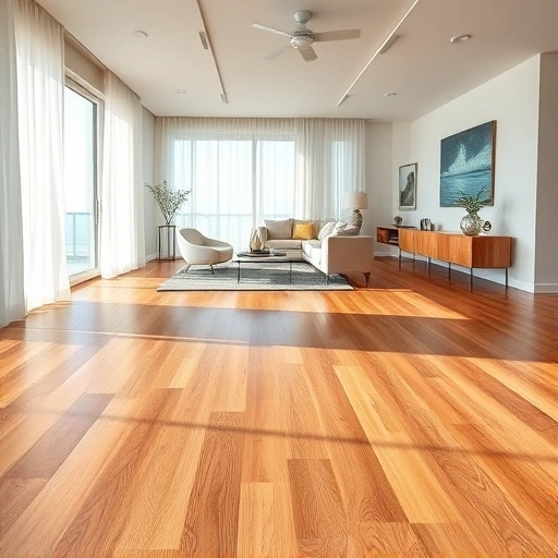 Beautiful wood flooring in an upscale Sanibel home with warm oak tones, large windows, and elegant decor.
