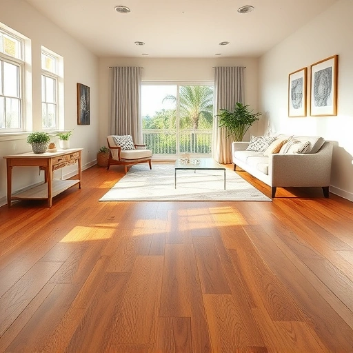 Elegant wood flooring installation in Golden Gate FL with rich tones, contemporary decor, and bright natural light.