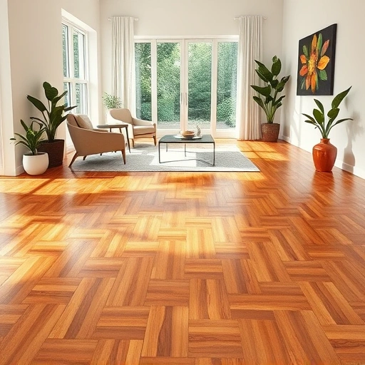 Completed hardwood flooring installation in Immokalee FL featuring herringbone pattern and modern minimalist decor.