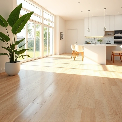 Spacious sunlit room with polished light hardwood floors, green plants, and soft neutral walls in Naples.