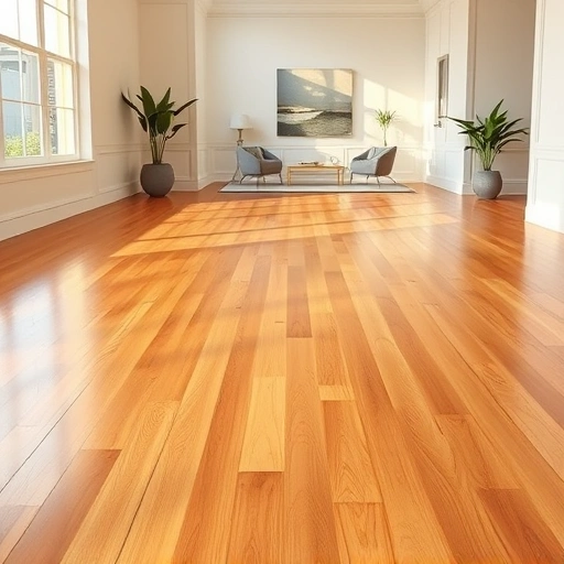 Polished hardwood flooring in Bokeelia FL features warm honey tones and elegant baseboards in a serene setting.