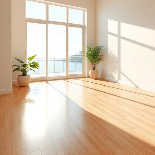 Spacious sunlit room in Naples with light hardwood flooring, large windows, and neutral walls for a serene atmosphere.